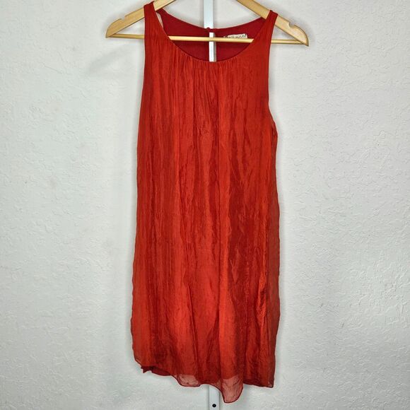 Susy Mix Italy Red Crinkle Silk Sleeveless Dress Lined Women's‎ Size Medium - Picture 1 of 7